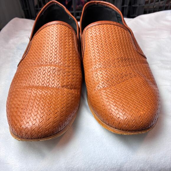 Amali Harmon Driving Loafer Men 12 Genuine Woven Leather Lined Chestnut Moccasin - Picture 11 of 13